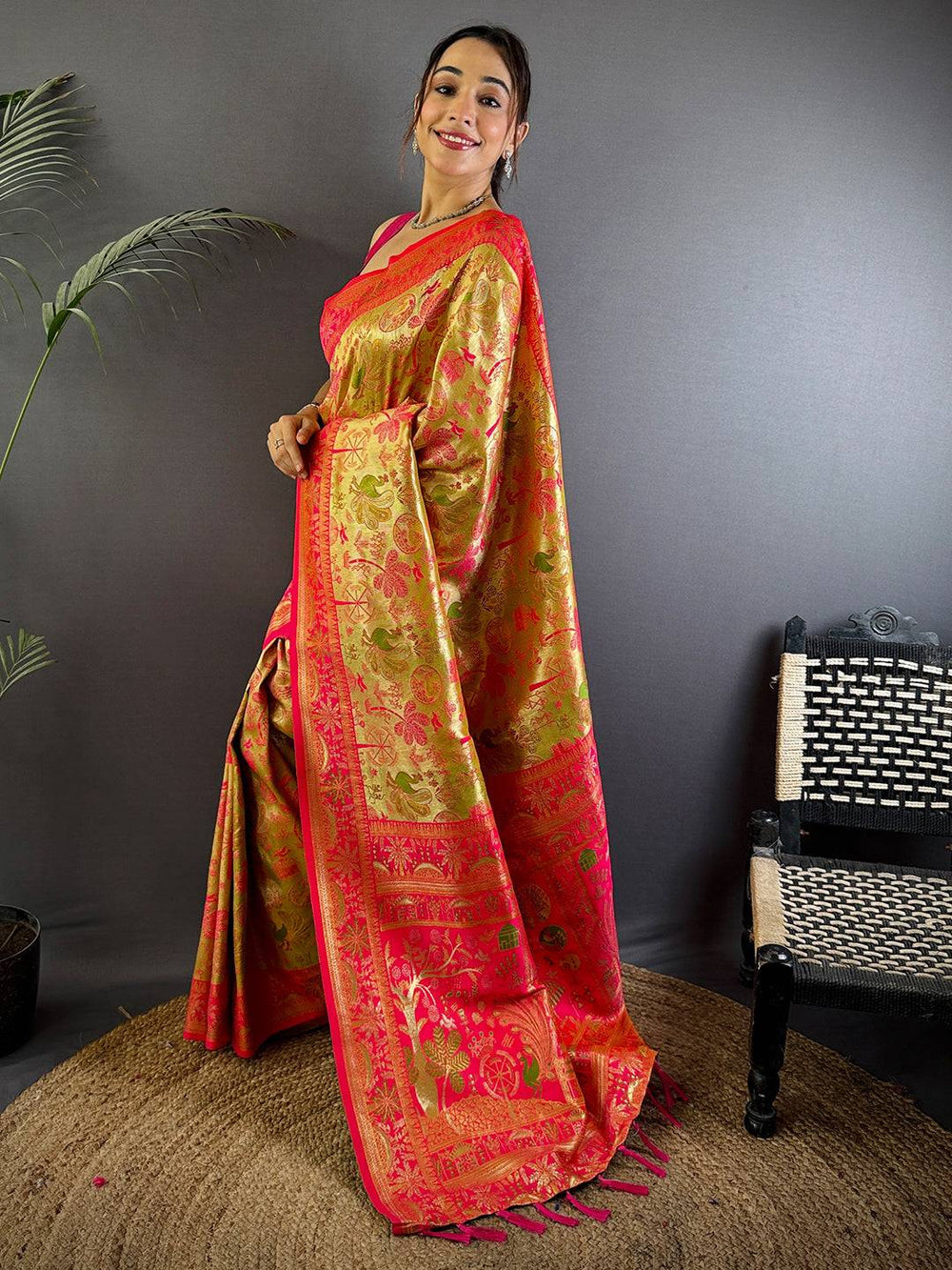 Regal Warli Gold Zari Dharamavaram Silk Saree