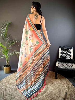 Floral Blush Pink Chanderi Saree