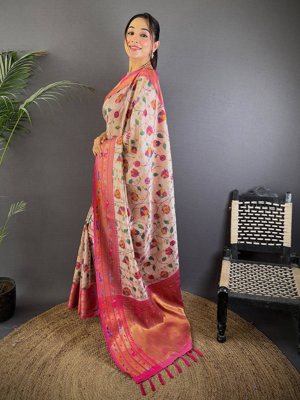 Ethereal Kalamkari Printed Tissue Saree

