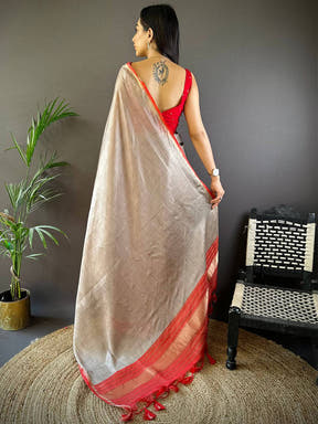 Radiant Ember Satin Tissue Saree


