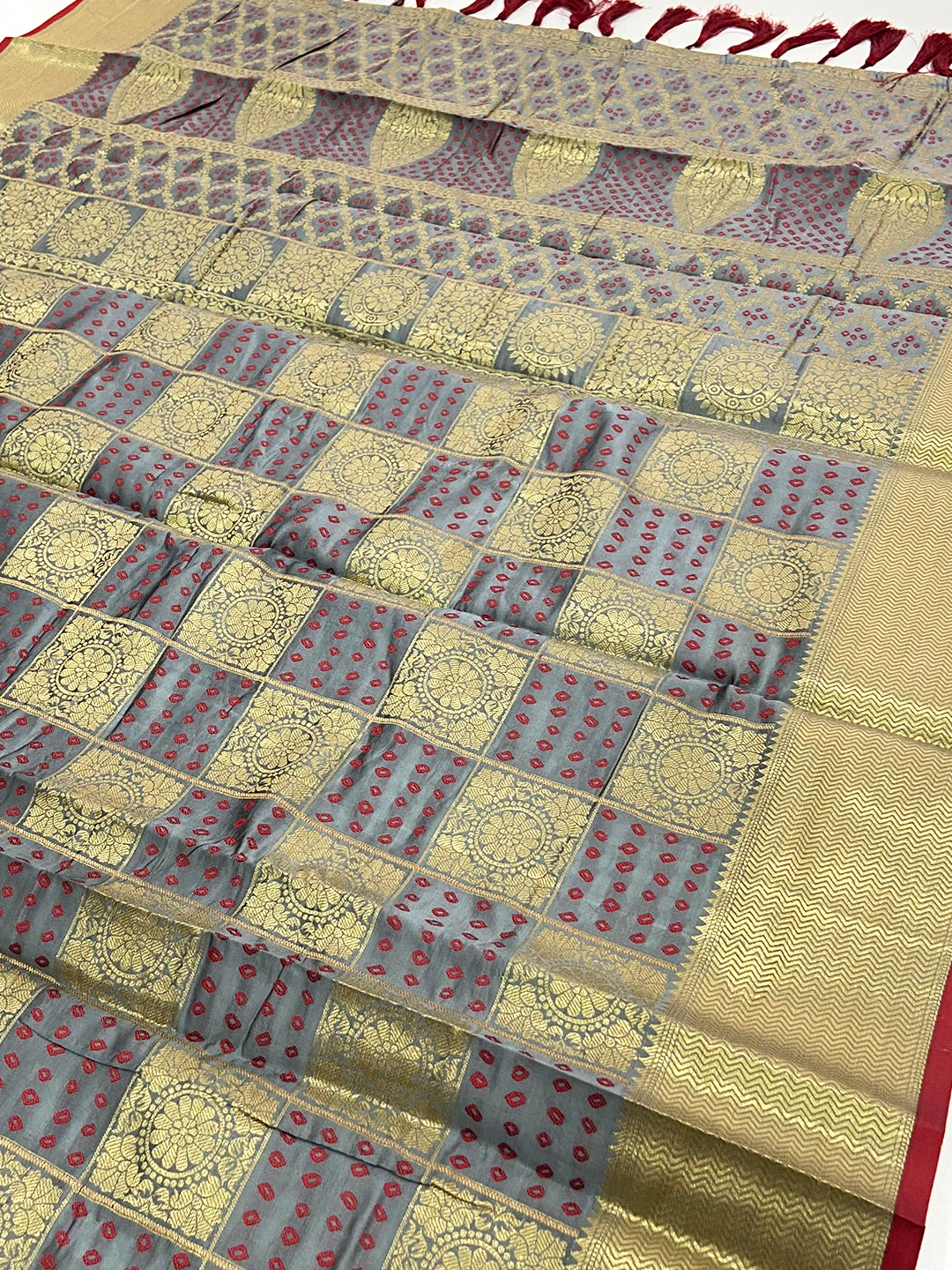 Grey Banarasi Square Patola Saree