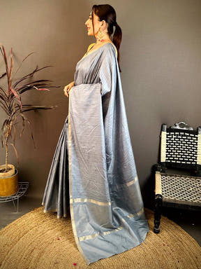 Stylish Slub Tussar Zari Butti Weave Saree