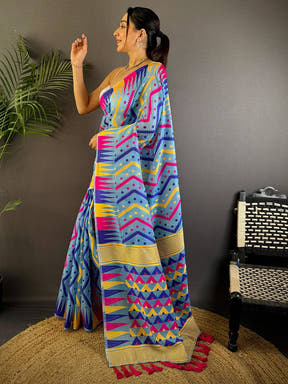 Royal Sky Blue Dhakai Cotton Jamdani Saree