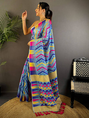 Royal Sky Blue Dhakai Cotton Jamdani Saree