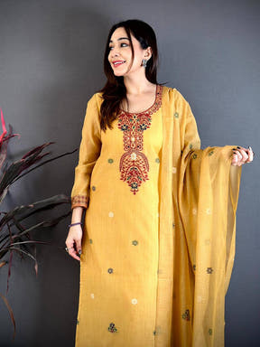 Mustard Grace Hand Embroidered Suit Set