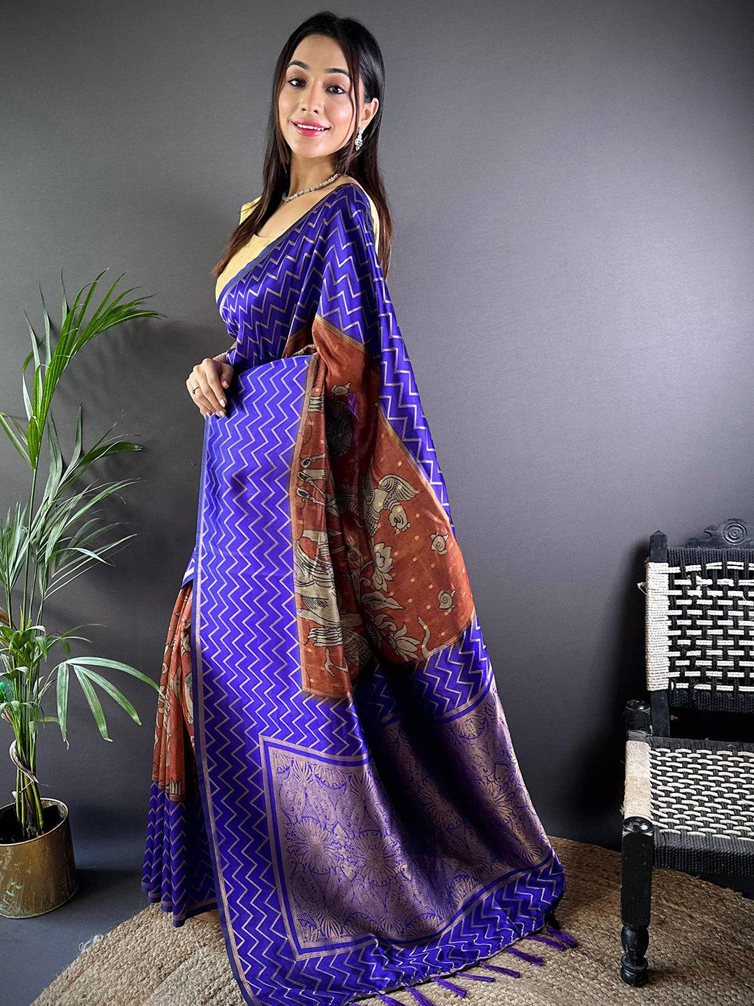 Purple Heritage Weave Kalamkari Soft Silk Saree
