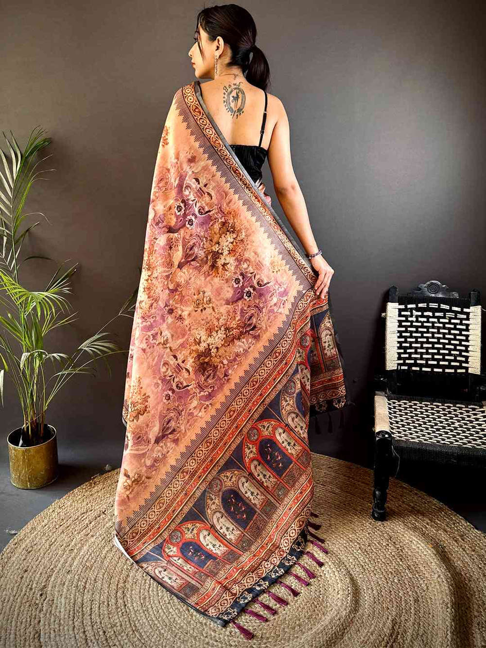 Purple Tussar Blossom Saree
