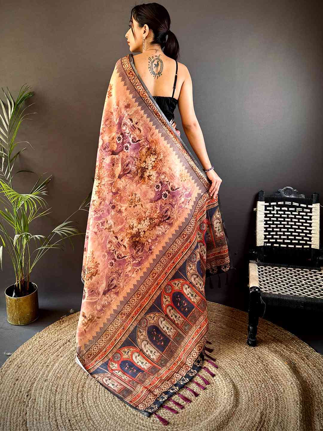 Purple Tussar Blossom Saree