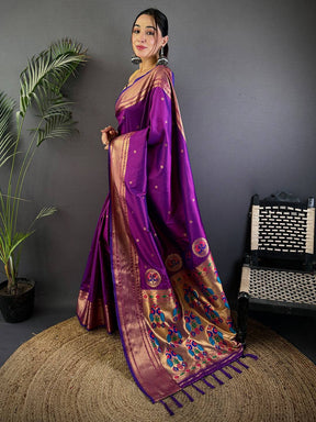 Wine Meenakari Copper Paithani Saree