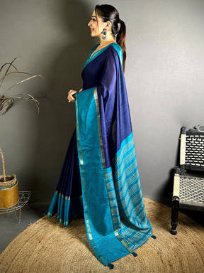 
Navy Soft Kota Crepe Contrast Border Saree