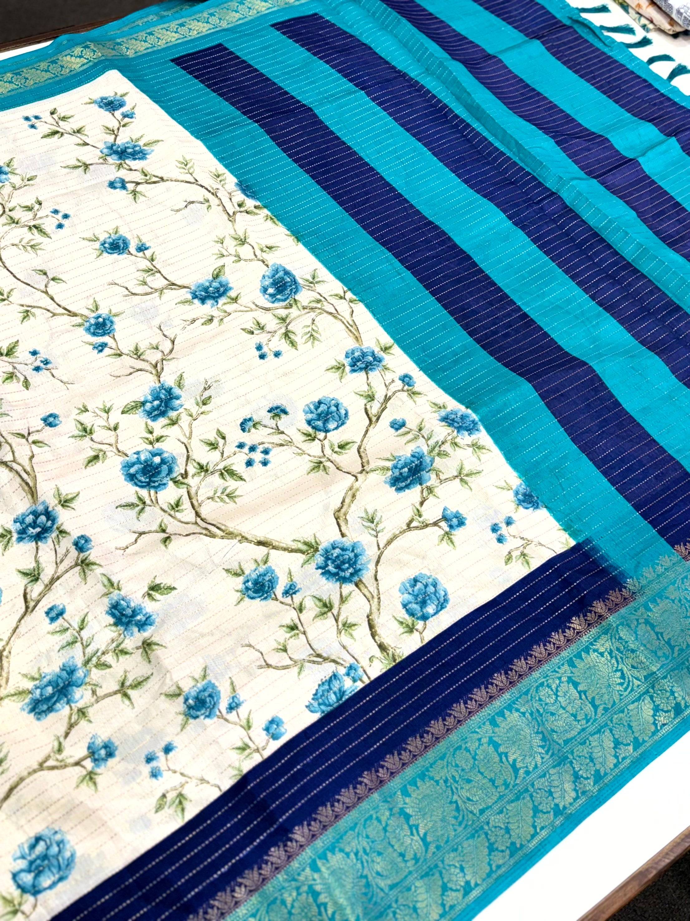 Blue Soft Dola Silk Zari Katha Saree