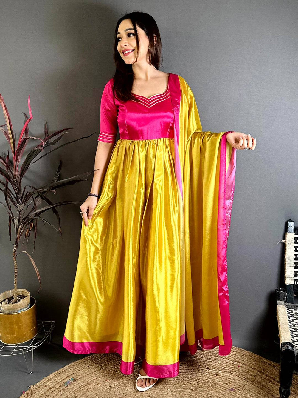 Royal Paan Neck Chiffon Dress