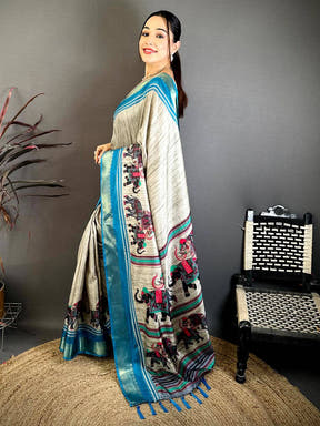Regal Block Print Dola Silk Saree