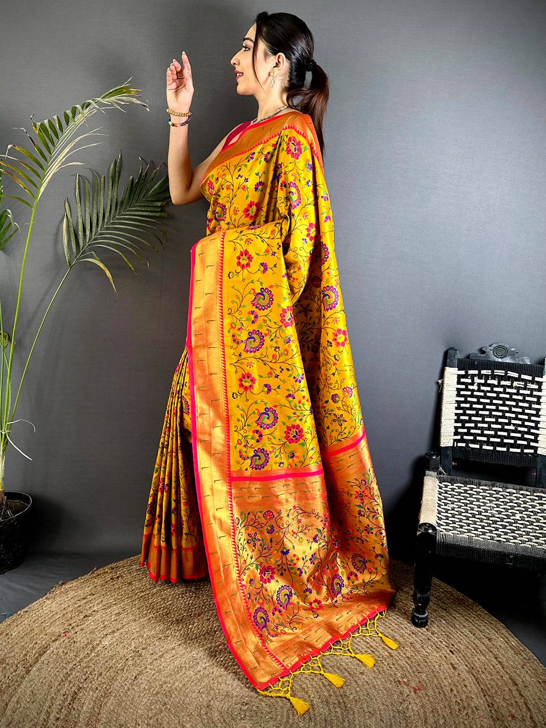 Yellow Minakari Weave Soft Paithani Saree