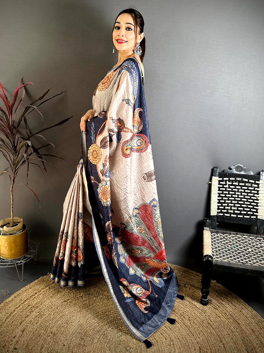 Graceful Soft Tussar Kalamkari Saree