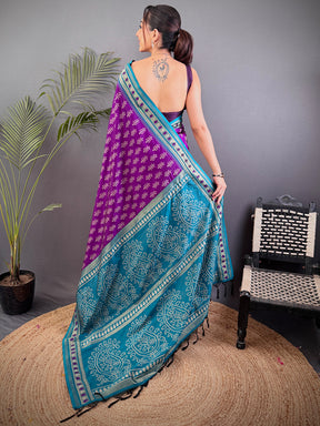 Majestic Wine Soft Silk Ikkat Saree