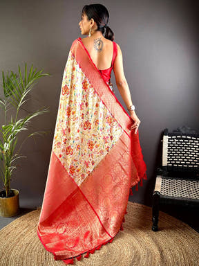 White Banarasi Silk Saree With Kanchi Pattu Border
