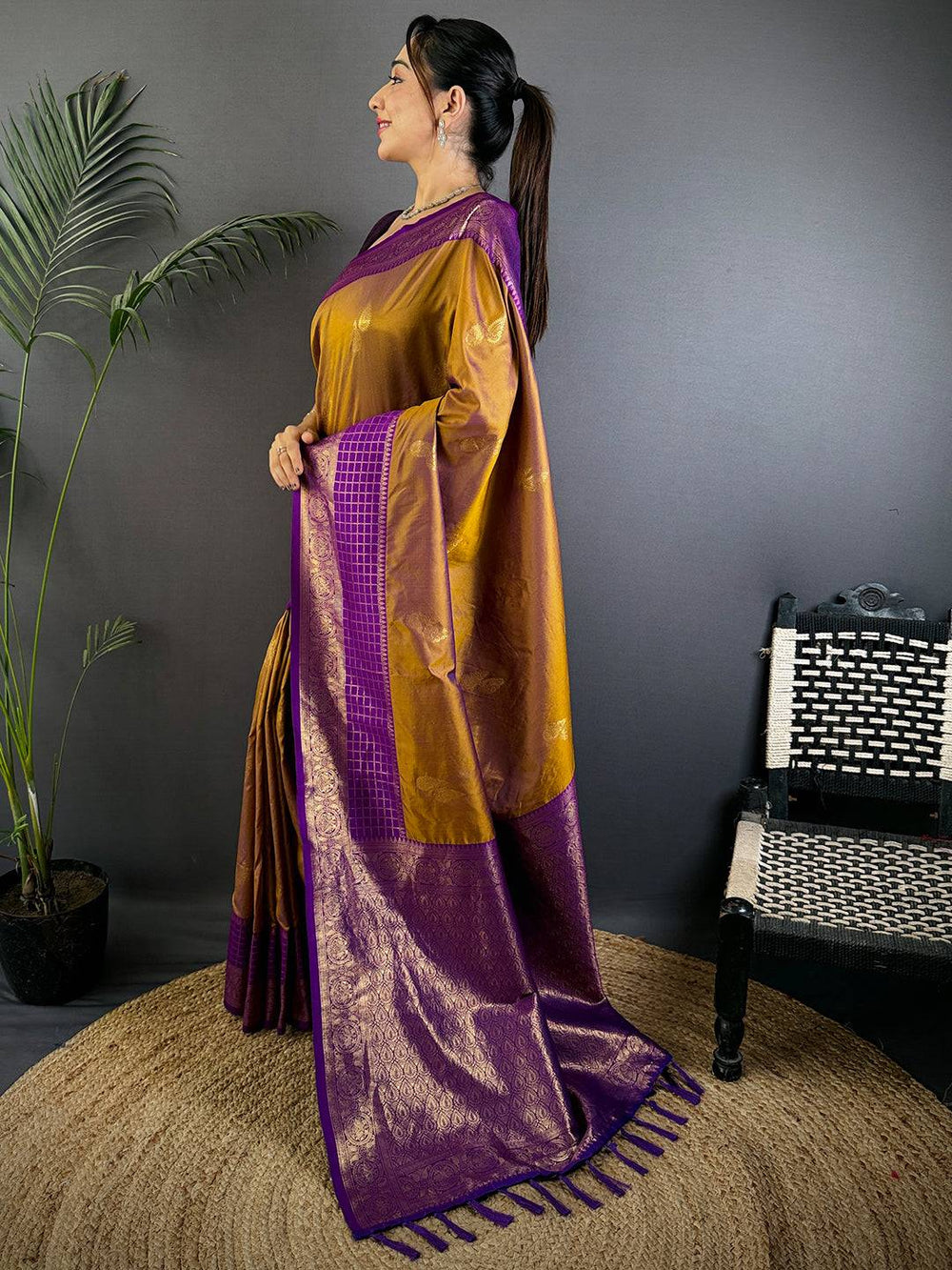 Golden Grace Tilak Butta Soft Silk Saree