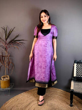 Soft Dola Silk Half Paan Neck Kurti