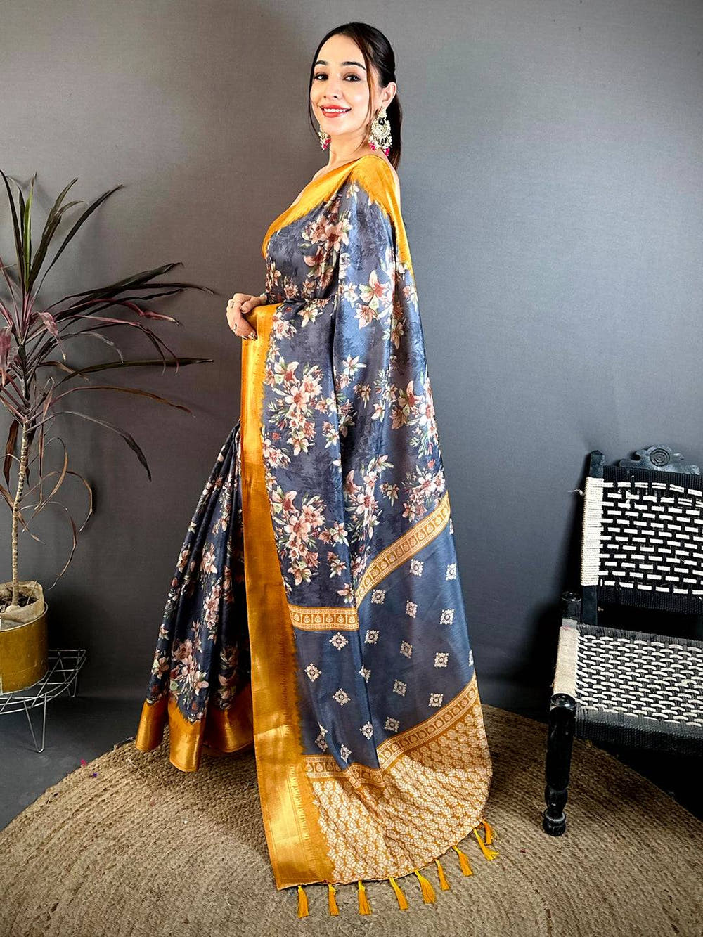 Artistic Floral Printed Soft Dola Saree
