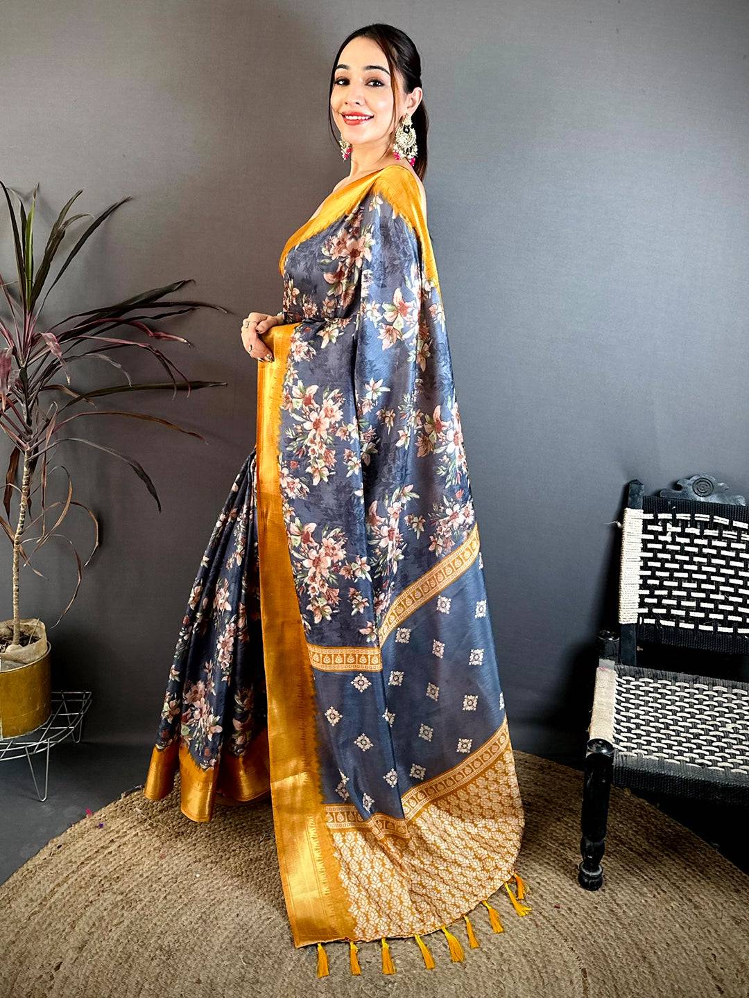 Artistic Floral Printed Soft Dola Saree