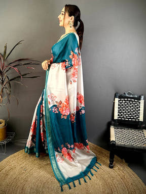 Rama Soft Silk Floral Lehriya Print Saree