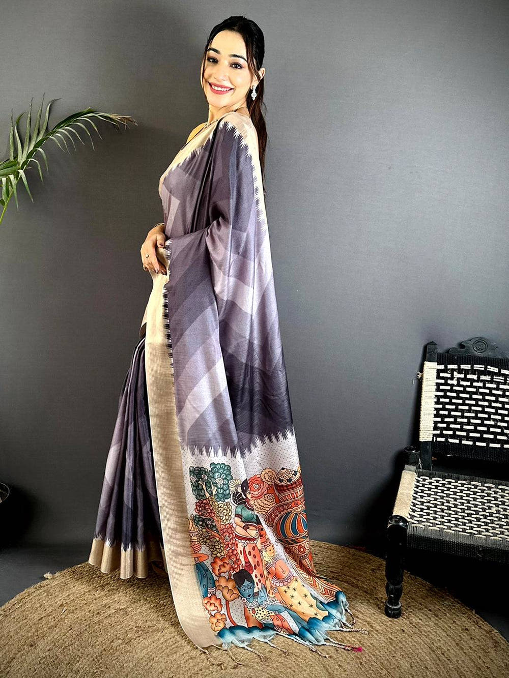 Traditional Linen Kalamkari Pallu Saree