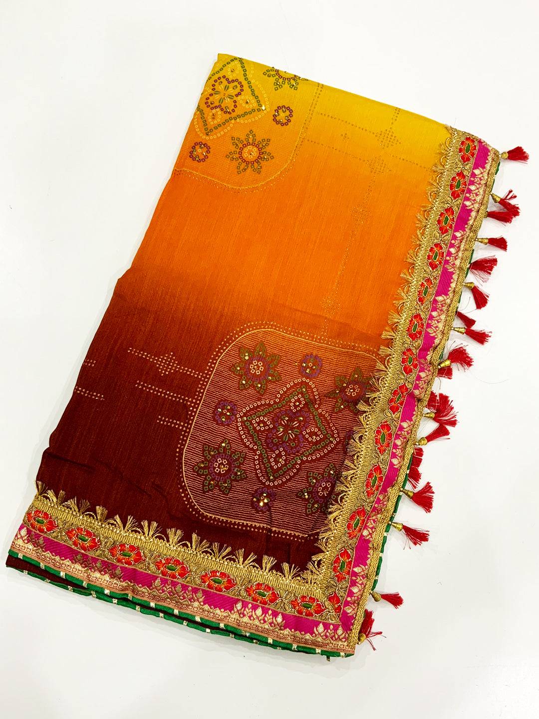 Royal Chinnon Chiffon Bandhej Saree