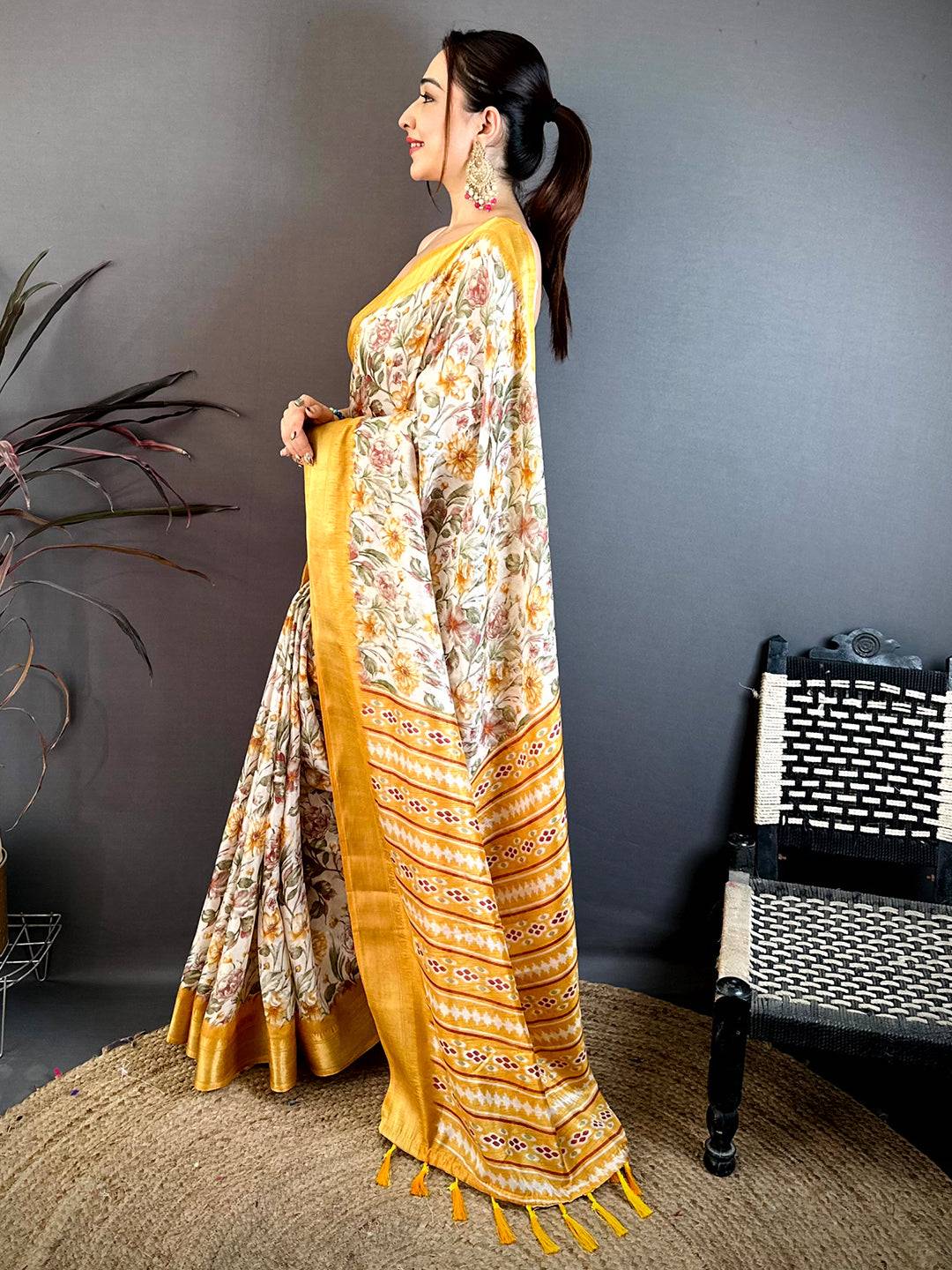Mustard Floral Beauty Designer Saree