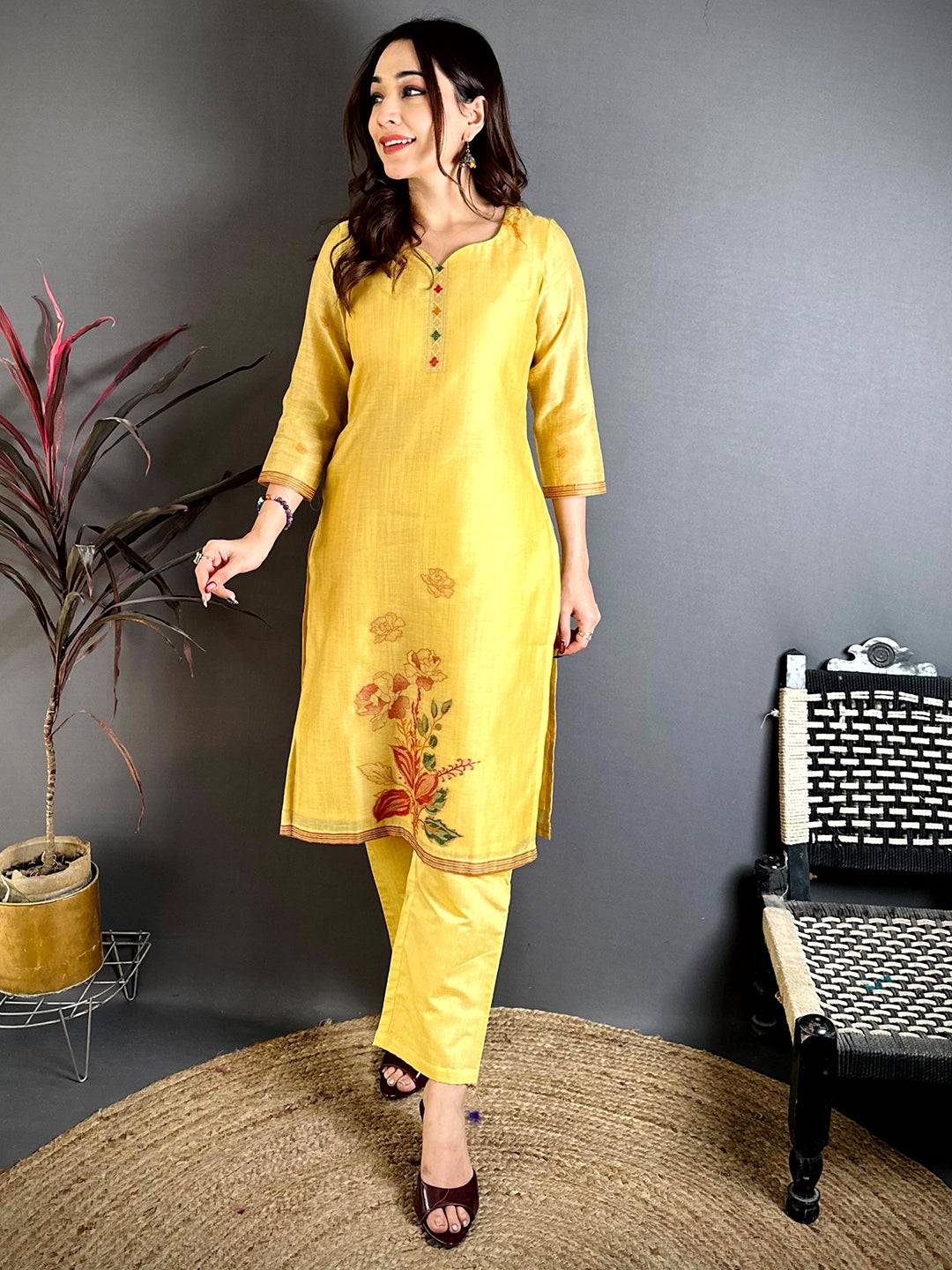 Mustard Floral Weave Dress