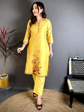 Mustard Floral Weave Dress