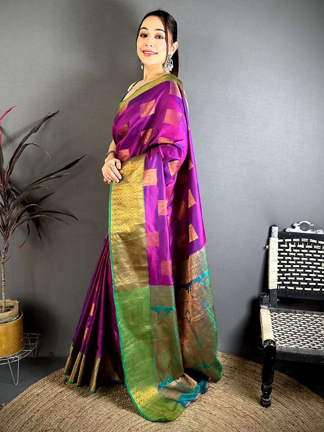 Opulent Copper Zari Banarasi Katan Silk Saree