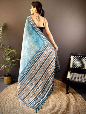 Blue Tissue Digital Print Saree