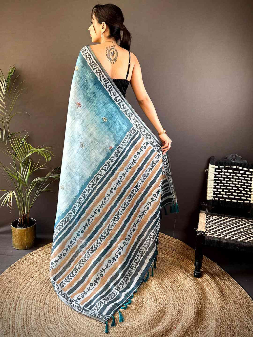 Blue Tissue Digital Print Saree