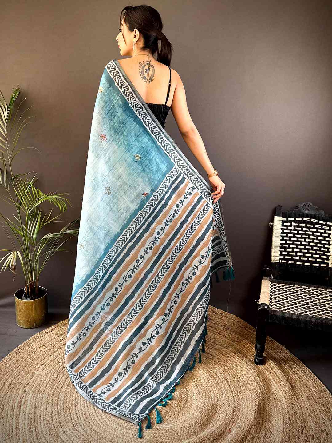 Blue Tissue Digital Print Saree