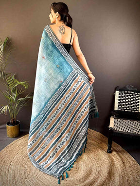 Blue Tissue Digital Print Saree