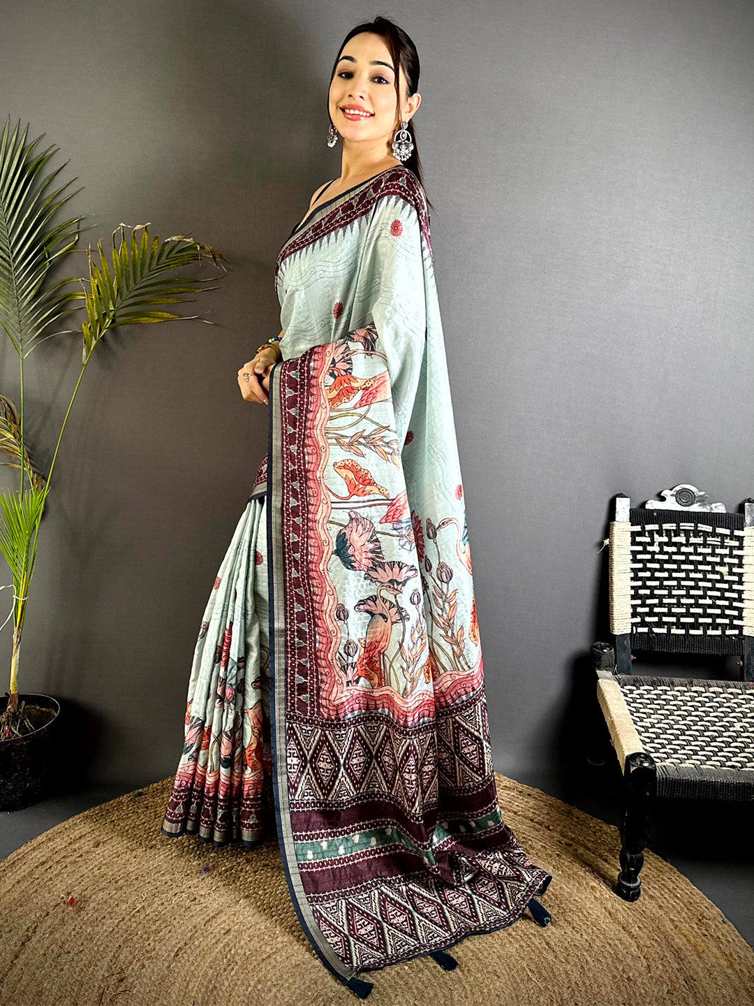Royal Slub Ghicha Ikkat Saree