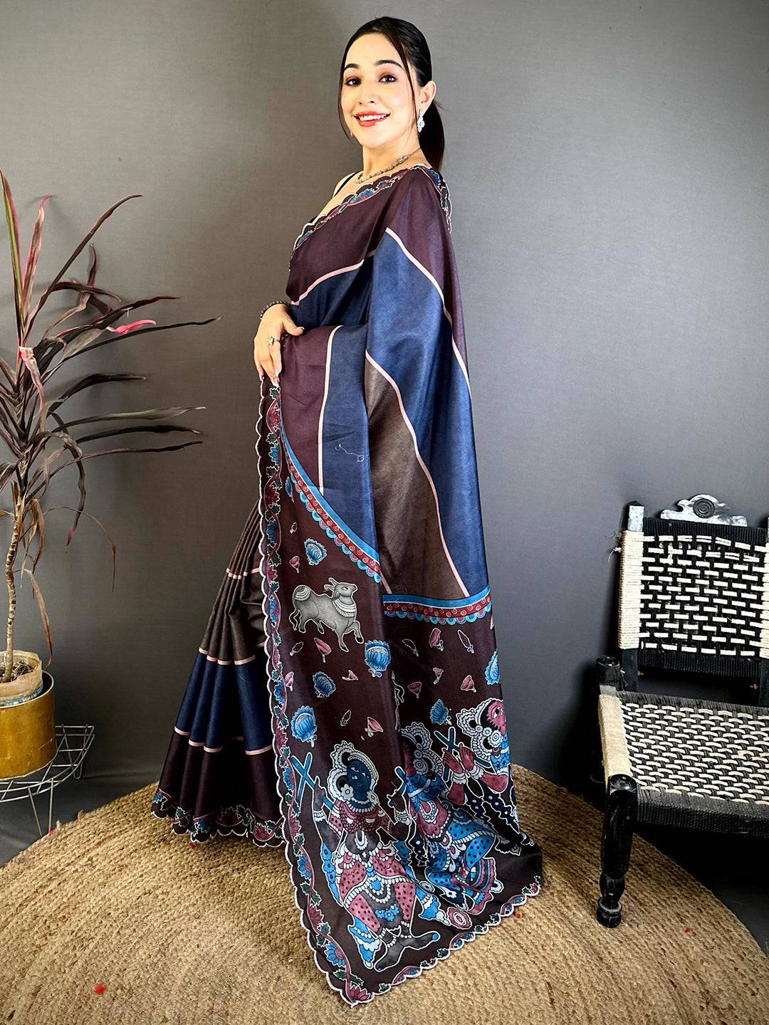 Classic Kalamkari Cutwork Tussar Saree