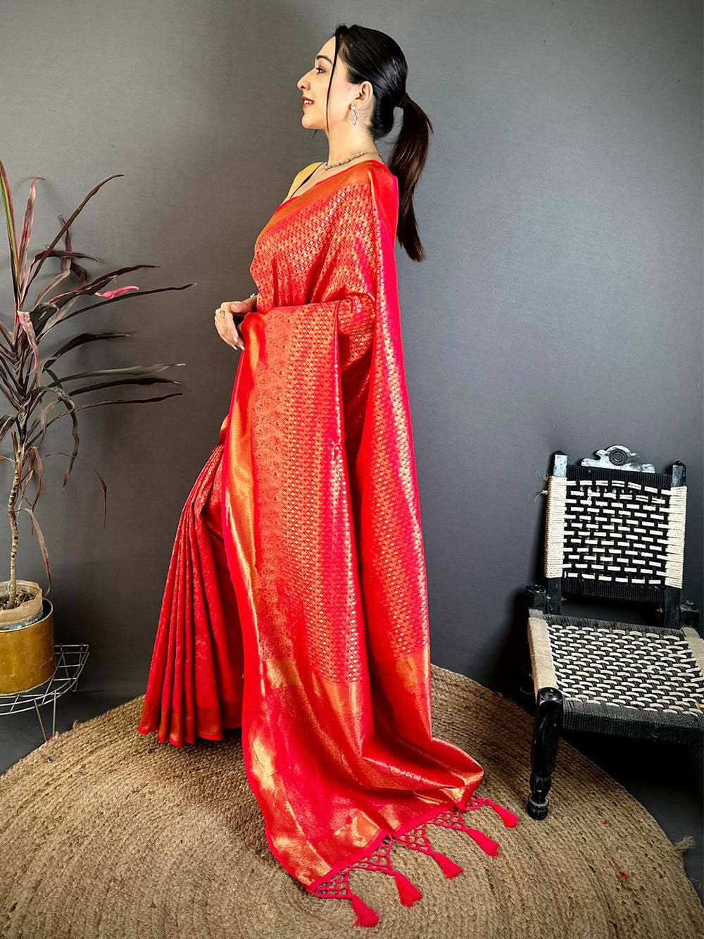 Radiant Rani Red Kanjivaram Zari Silk Saree