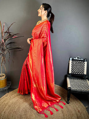 Radiant Rani Red Kanjivaram Zari Silk Saree