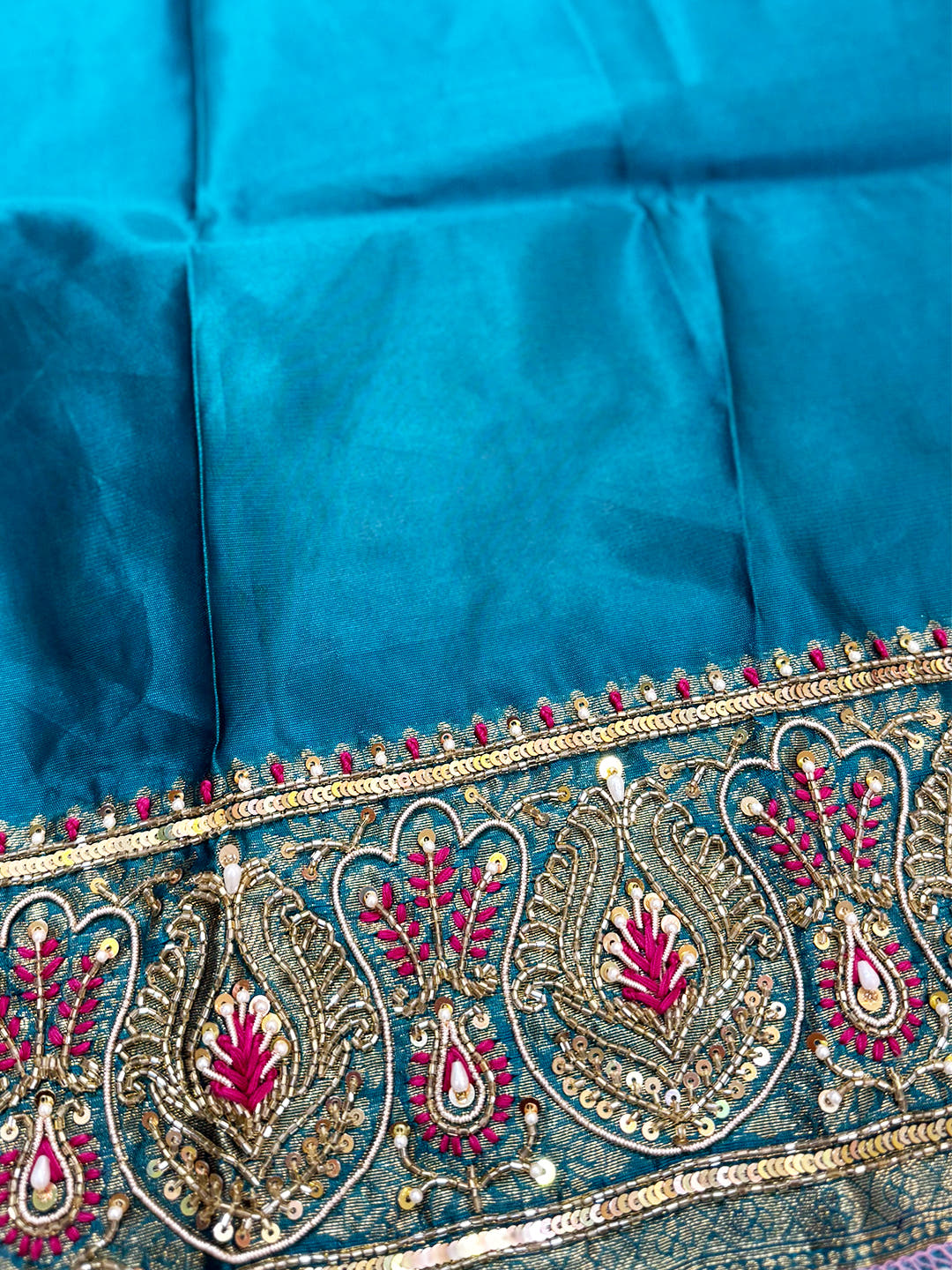 Rani Tussar Silk Ikkat Weaving Saree With Maggam Blouse