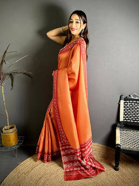 Classic Polka Ikkat Print Tussar Saree