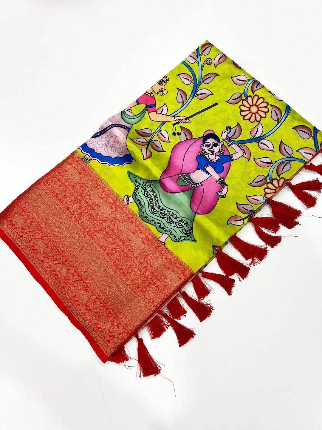 Majestic Green Kalamkari Digital Prints Saree