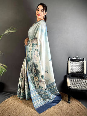 Vibrant Tussar Landscape Digital Saree