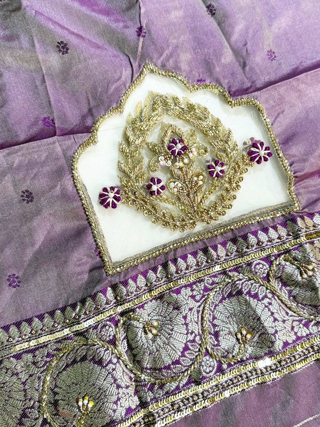 White Soft Silk Feather Saree With Maggam Blouse