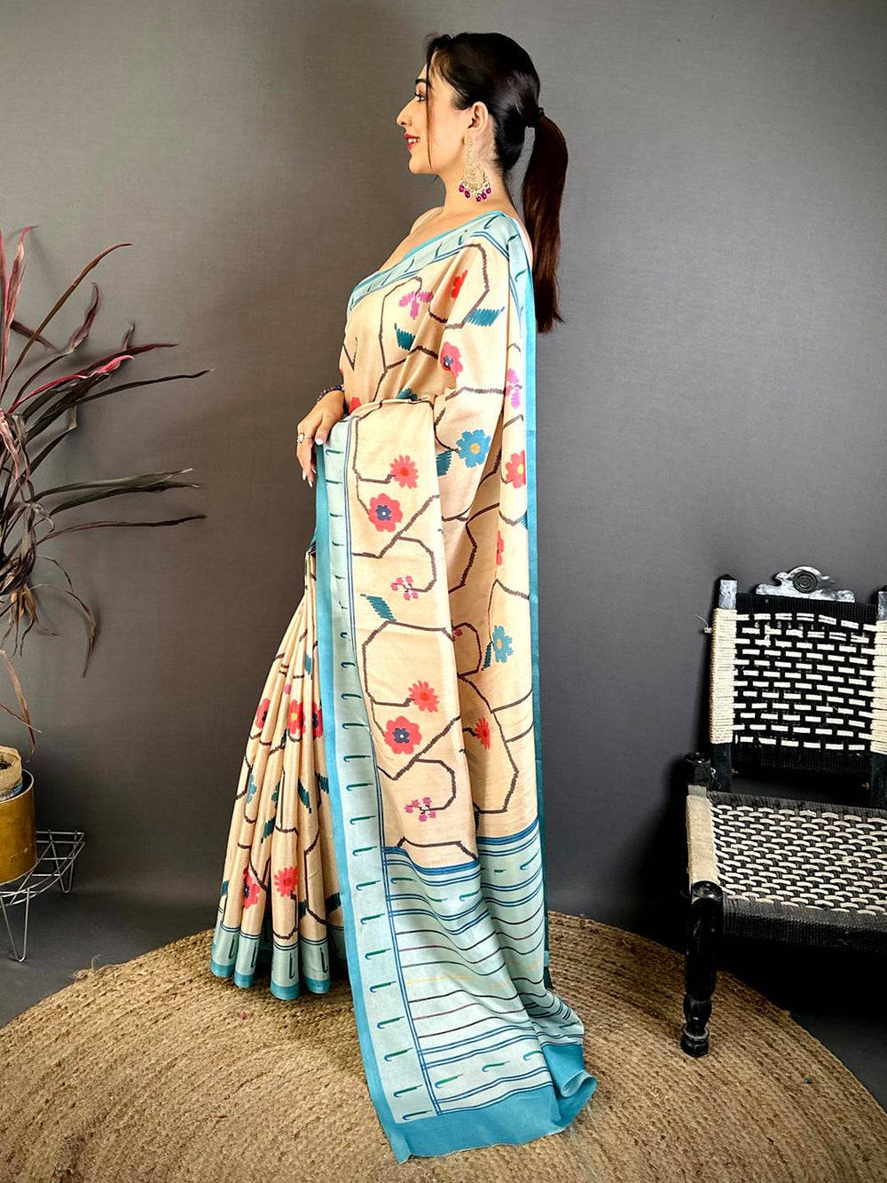 Classic Tussar Ikkat Meenakari Print Saree