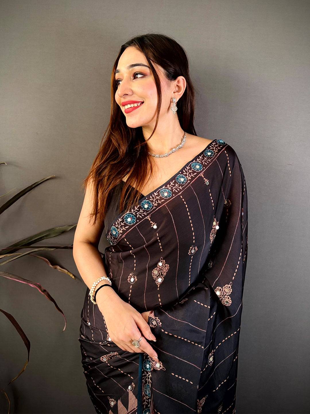 Black Ajrakh Digital Printed Saree