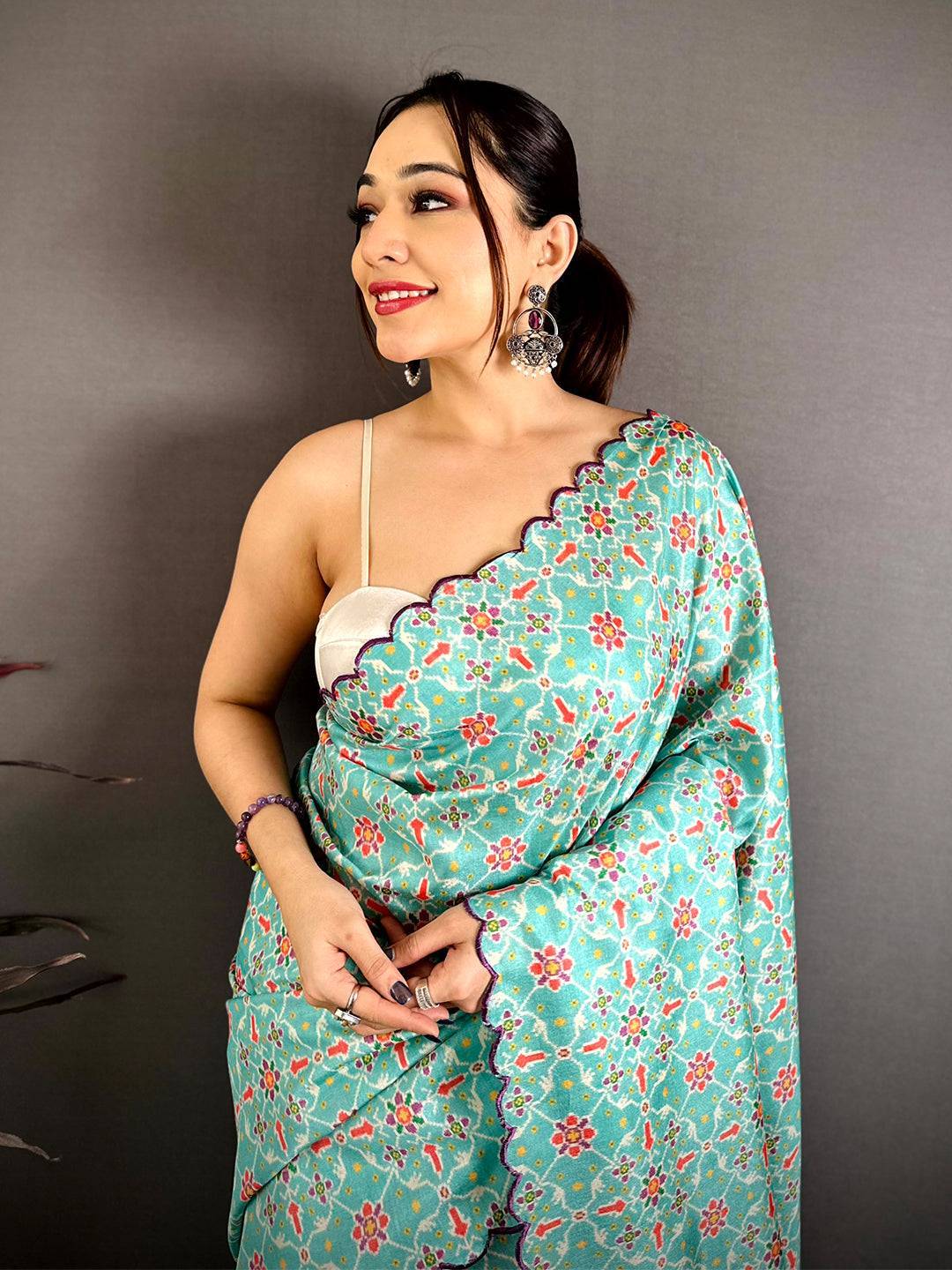 Royal Peacock Mint Tussar Printed Saree