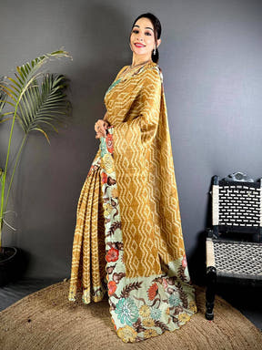 Artistic Pen Kalamkari Shibori Cutwork Saree

