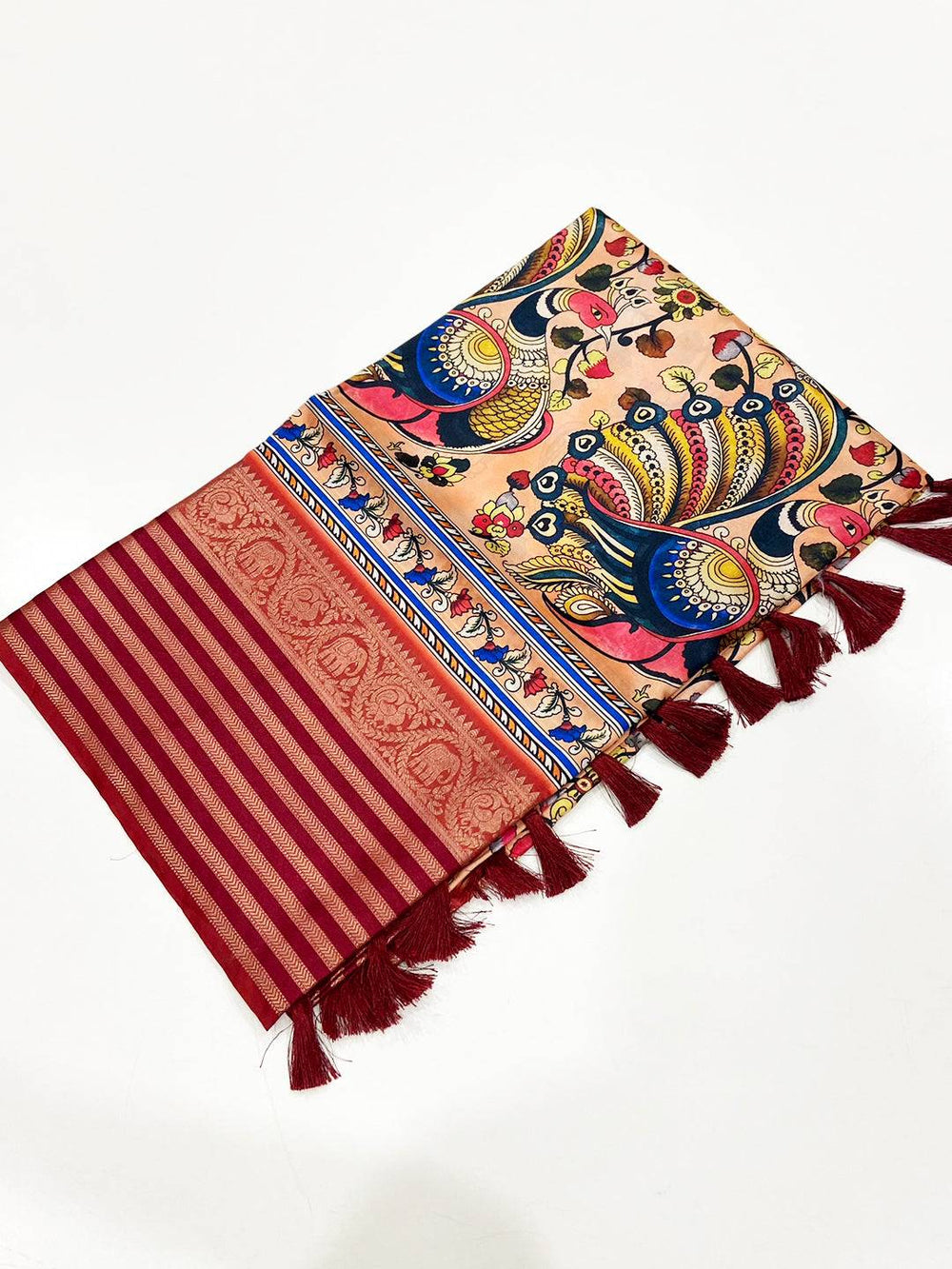 Red Kalamkari Digital Print Pattu Saree